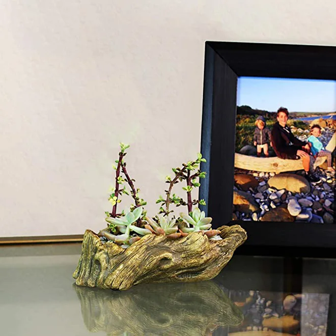 Dropship Vintage Gardening Pots Log Driftwood Planter Wood Creative Vintage Imitate Plant Container Cement Flower Pot Plant