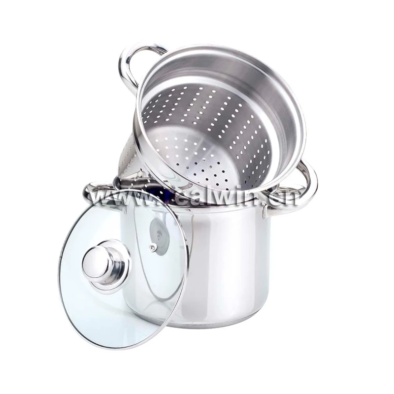 Realwin 3pcs Stainless Steel Pasta Cooking Pot Set with Clear Class Lid Multipots Stainless Steel Pasta Cooker Steamer