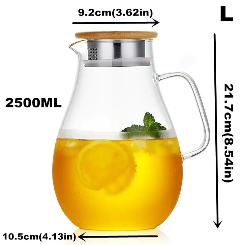Reihey Transparent Glass Water Bottle Juice Jug High Capacity Heatable Tea Pot Kettle Heat-Resistant Leak-Proof Carafe