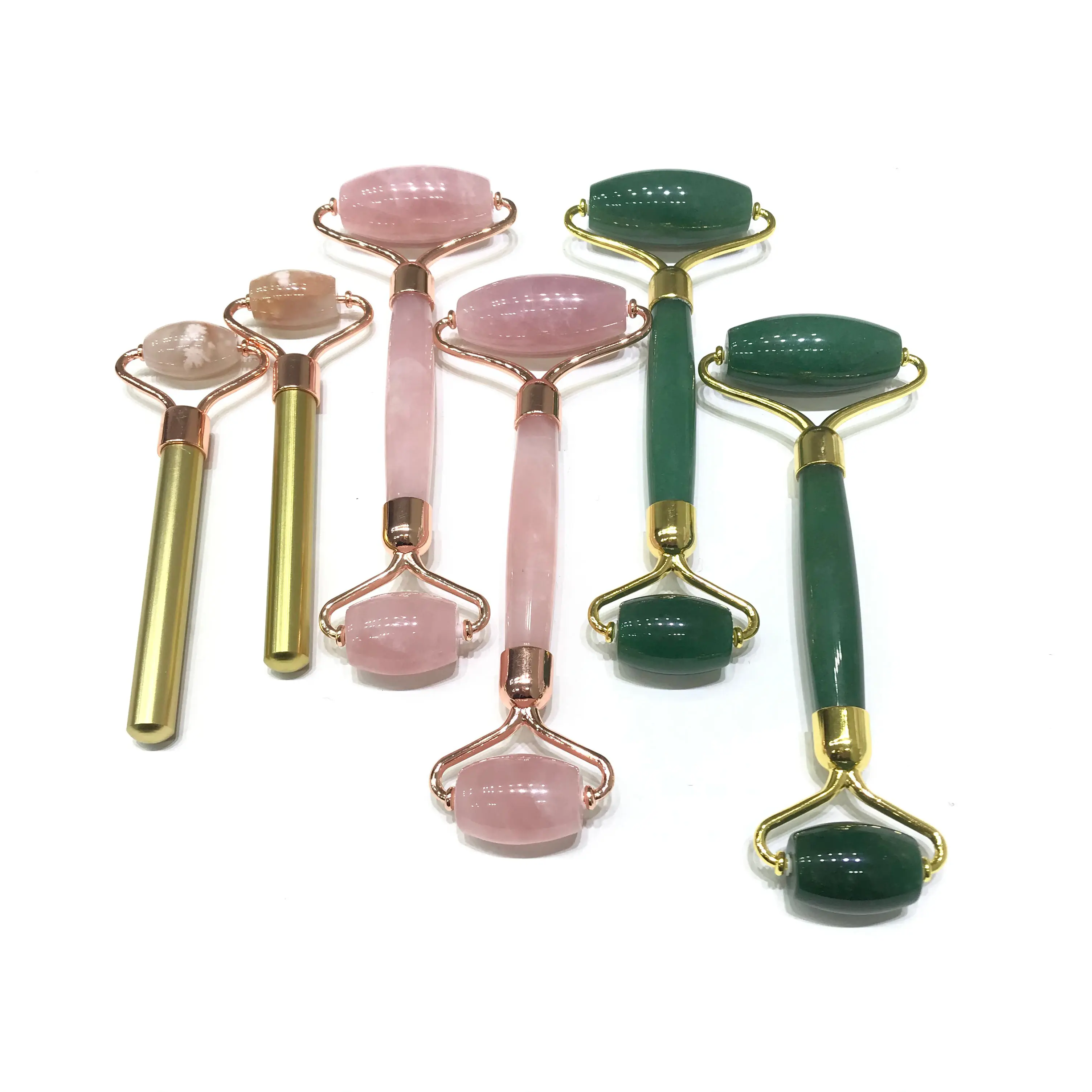 Natural Flower Agate Green Aventurine Rose Quartz Crystal Massage Face roller For Healing