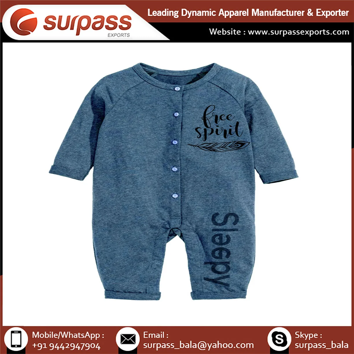 Customized Design Girls Jumpsuits Printed Pajamas in Custom Colors Plus Size 100% Cotton Material