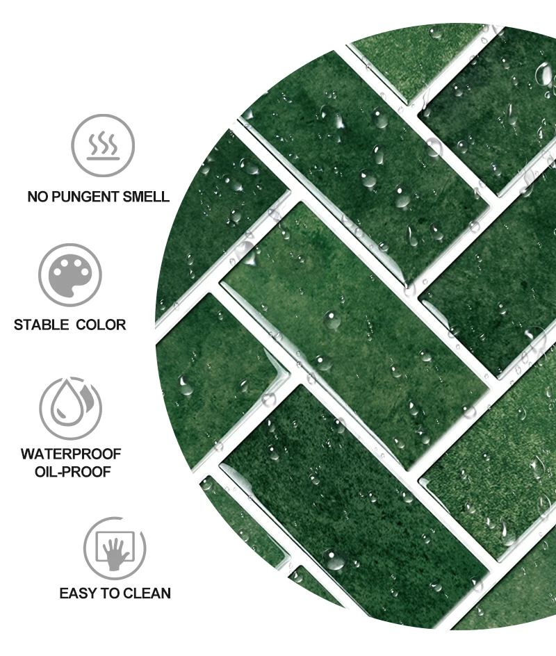 JORUNNS Herringbone Vinyl Wall Tile Green Peel and Stick Wall Tiles Stick on Backsplash for Kitchen Bathroom