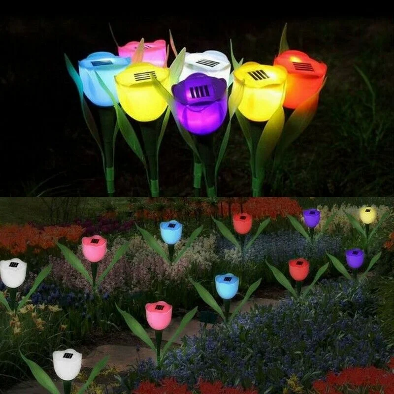 Solar Stake Lights Solar Tulip Flower Shape Solar Powered LED Lamp Outdoor Yard Garden Lawn Path Light Decorative Lamp