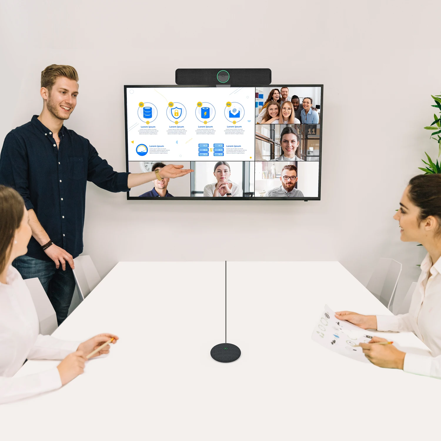 Optional microphone EM2 with Easy access mute button and LED status indicator conference camera extension mic for HDX2 and TB5