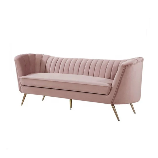 New blue pink luxury velvet sofa fabric upholstery with gold legs decoration sofa
