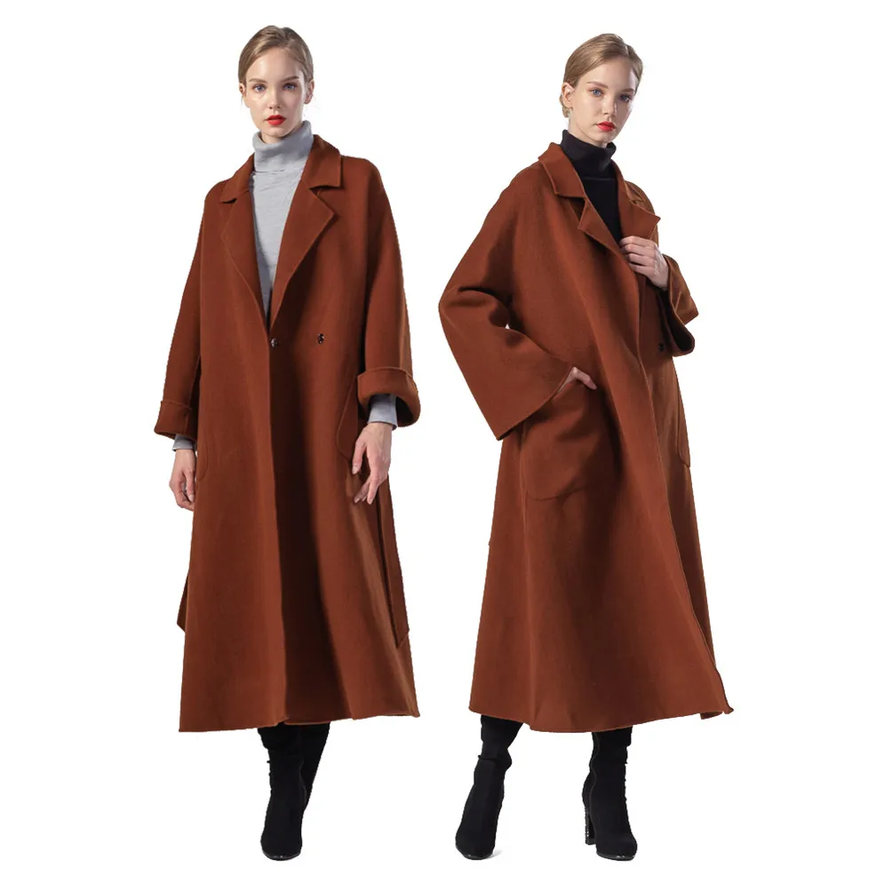 
Высокая уличная зимняя двухсторонняя приталенная элегантная женская куртка-Тренч длинная кашемировая шерстяная куртка женское 100% Австралийское шерстяное пальто 