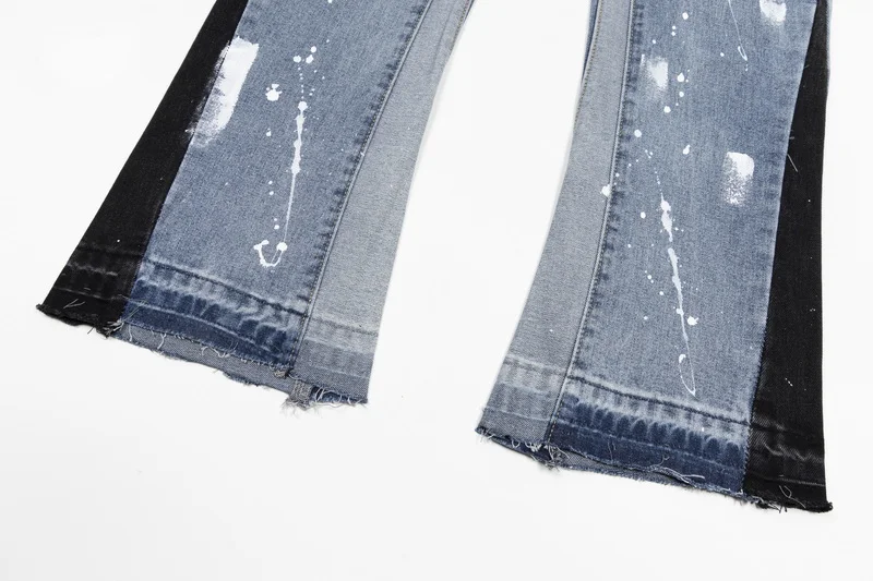 Fashion Gallery Hip Hop Retro Straight Flare Distressed Jeans Patchwork Denim Wide Leg Loose Pants For Men