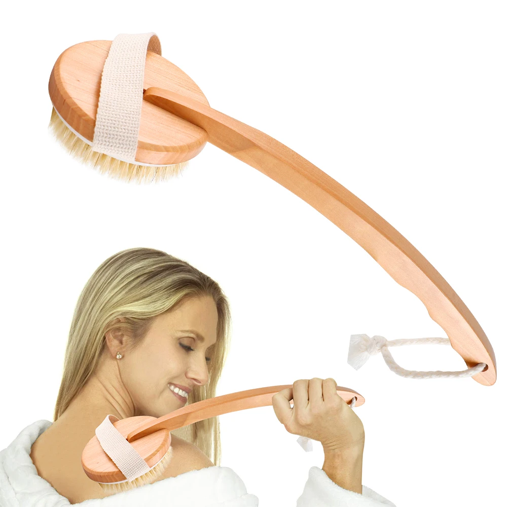 Cosmetic Exfoliating Brush Long Handle Body Bamboo Brush Bath Shower Brush With Soap Dispenser