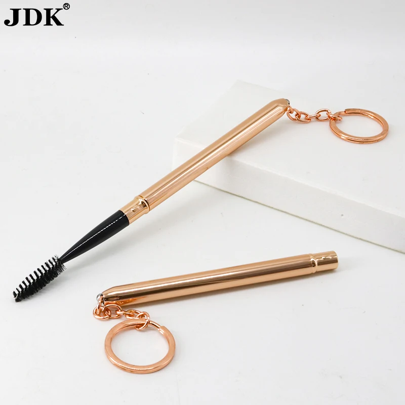 Travel Rose Gold Color Metal Handle Mascara Brushes Eyelash Wand Keychain Spoolie Eyelash Extension Brush With Lid Cover