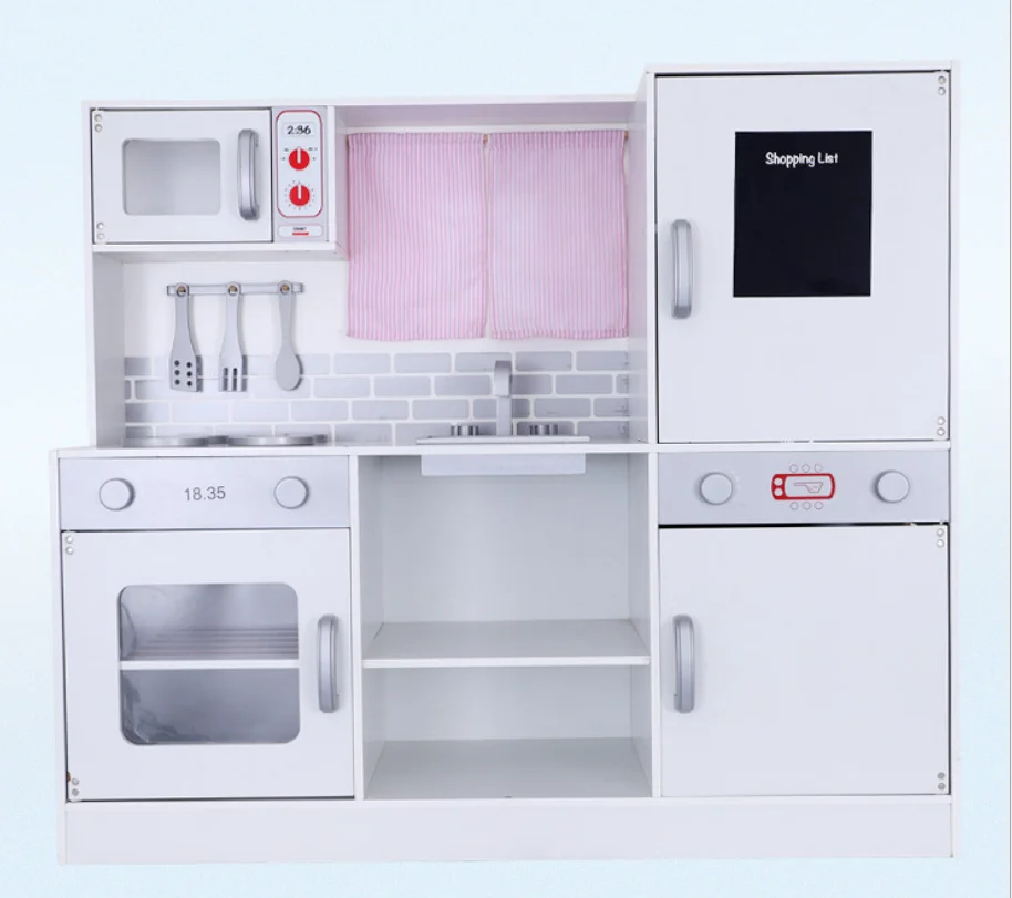 Large Deluxe Pink Toy Kids Wooden Kitchen with Fridge and Microwave, Children  Role Play Pretend Set Cooking toys