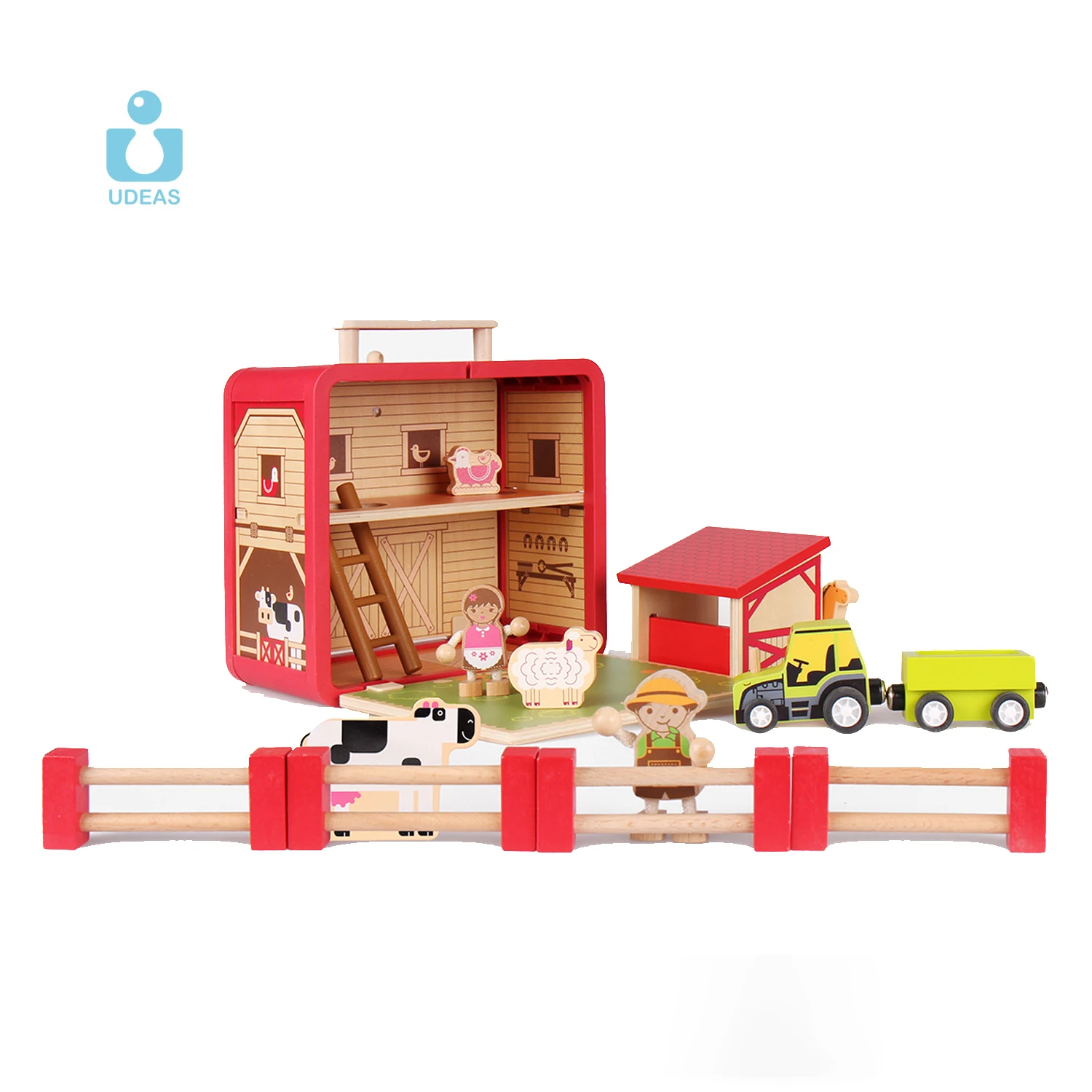 Educational Wooden Toy Barn Pretend Playing  Montessori Wooden Animal Toy Wooden Farm House Animals Set Kids Wooden Toys
