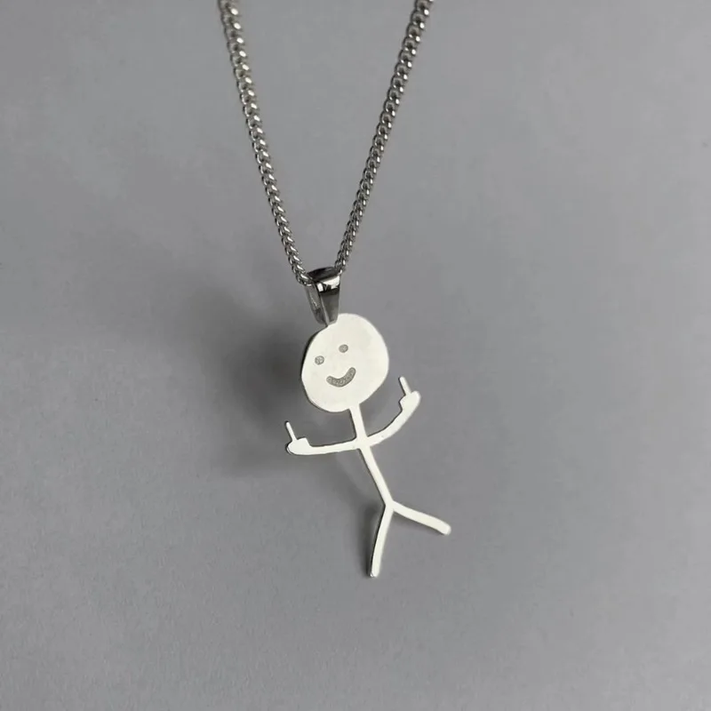 Funny Doodle Necklace For Men Middle Finger Pendant Fashion Personalized Hand Gesture Necklace Hip Hop Fuxk You Necklace
