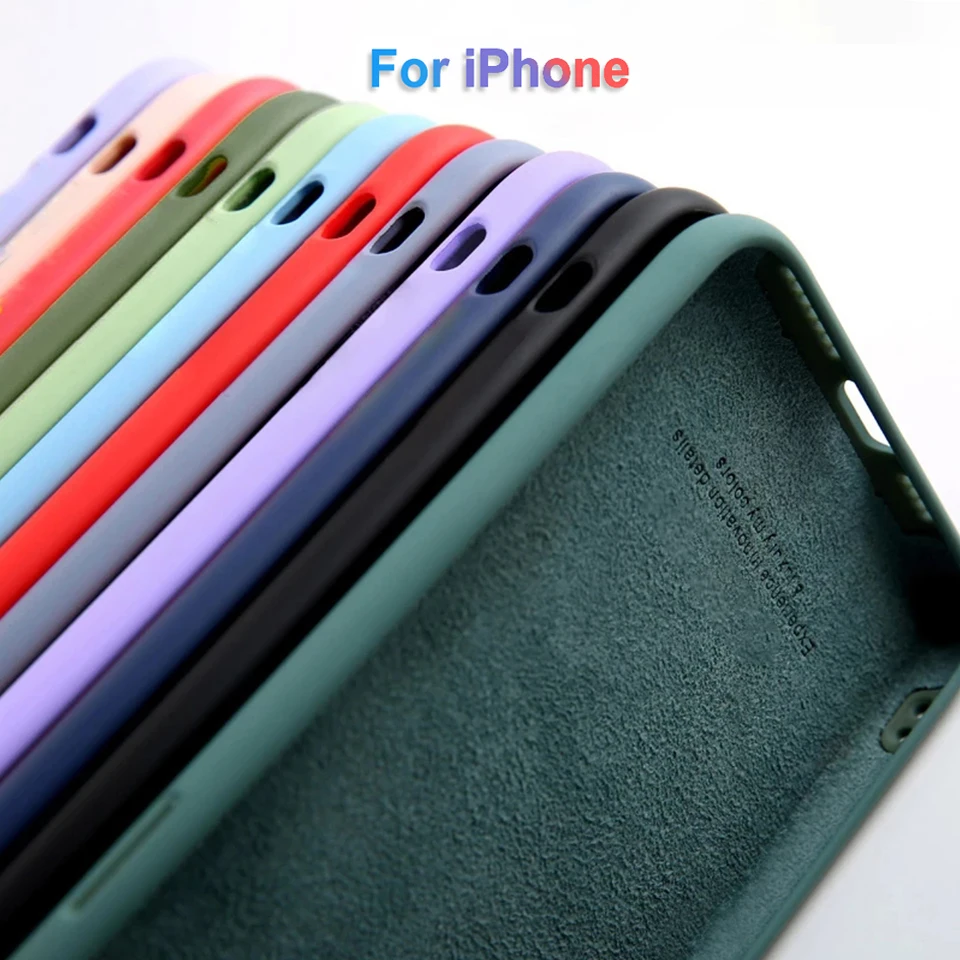 Square Liquid Silicone Phone Case For iPhone 11 12 13 14 15 Pro Max Mini XS Max X XR 7 8 Plus Full Lens Protection Cover