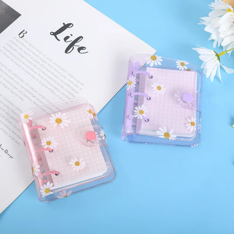 Mini Daisy 3 Hole Binder Covers Clear PVC Notebook Loose Leaf Binder Round Ring Protector Binder Pocket with Snap Button Closure