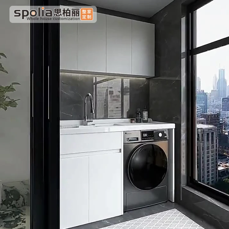 With Sink with Washboard Integrated Basin Space Aluminum Balcony Washing Machine Companion Cabinet Combination