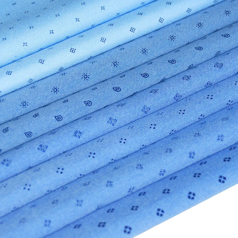 Wholesale high quality yarn dyed indigo chambray CVC 45% polyester 55% cotton print oxford fabric for men shirting