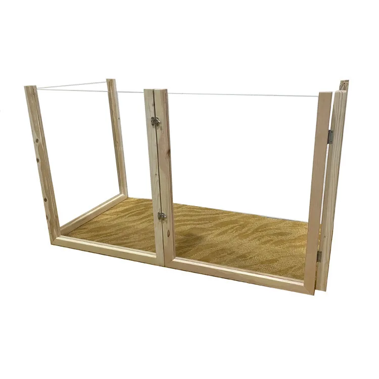 Portable Free Standing Pet Fence with Acrylic Panel Indoor Foldable Wooden Pet Fence with Gate Door for small Pets
