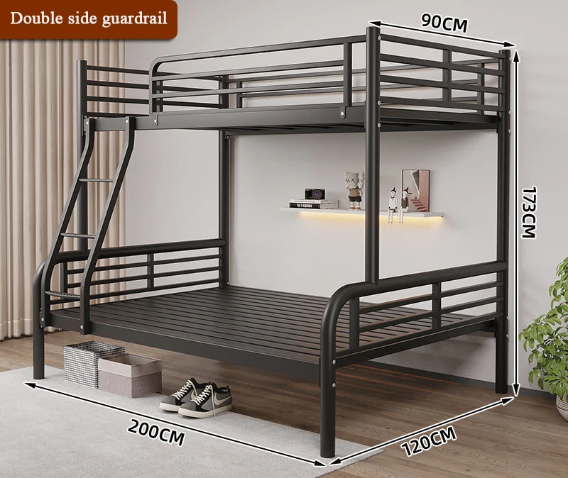 Steel bunk bed, high and low iron frame bed for home and hotel