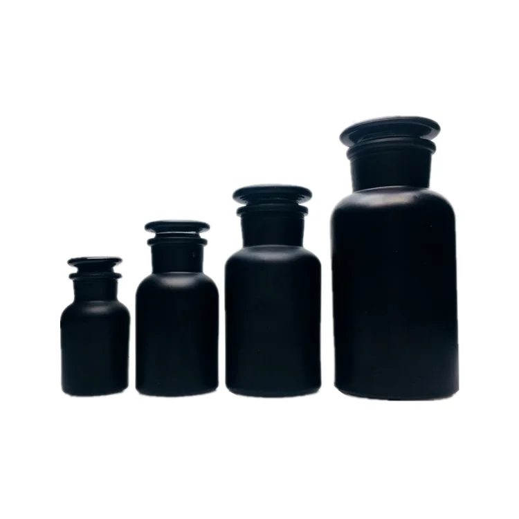 30ml 60ml 125ml 250ml 500ml 1L Matte Black Glass Apothecary Jars Round Cheap Reagent Bottles With Lid