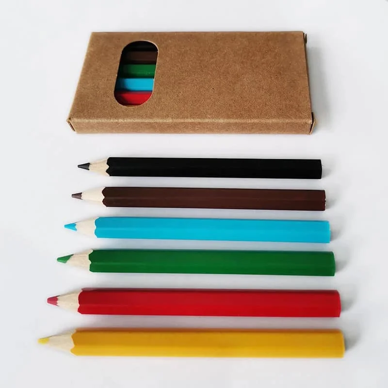 Hot Selling 6Pcs 3.5' Mini Colored Pencils Set Short Hexagonal Colouring Pencils In Bulk Color Pencil Customized