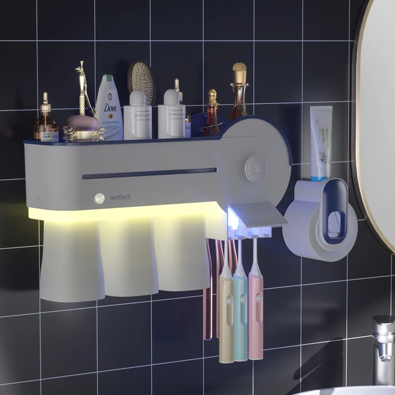 Toothbrush Holder With UV Disinfection Plastic Toothpaste Dispenser