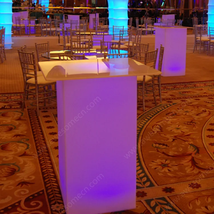 Glow Plastic Pedestal Event Table Square High Cube acrylic Top Bar Table indoor outdoor