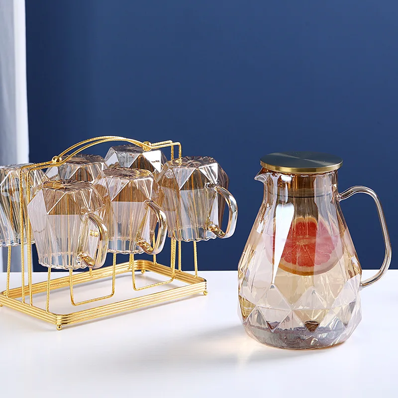 High borosilicate champagne diamond cold water bottle cold water cup set household large capacity juice jug glass