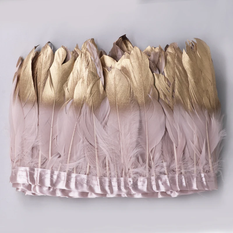 15-20cm Goose Feathers Dyed Real Cheap White gold Goose Feather Trims Fringes Ribbons for Dress Cloth Belt decorative