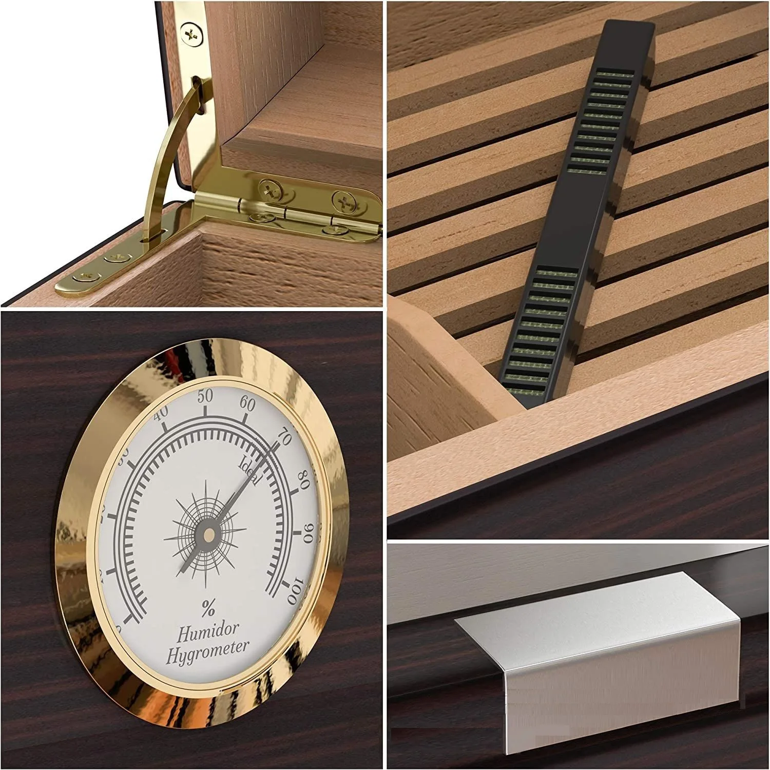 Glossy Wooden Cigar Humidor Large Capacity for 25-50 cigars Cigar Travel Case with hygrometer
