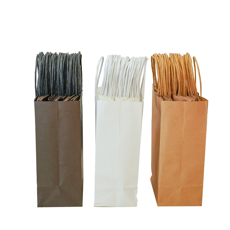 Eco-friendly Reinforced Handle Craft Paper Bags Custom Printed Logo Solid Durable Bottom Brown Kraft Paper Bag