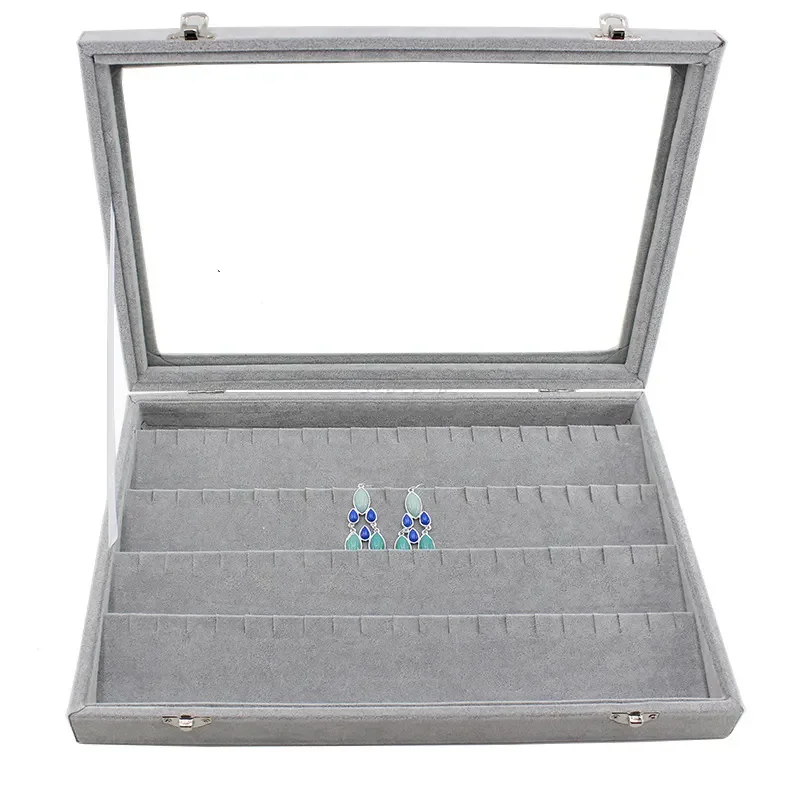 SESI DIY Color Grey Organizer Velvet Logo Custom Jewelry Tray Display Luxury Jewel Tray With Lid Asian Style Lid