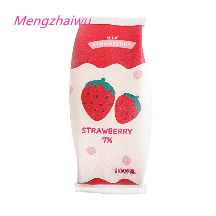 Japan kawaii school supplies list of stationery for kids girls sweet pink Strawberry cute zipper pencil case leather pen bag