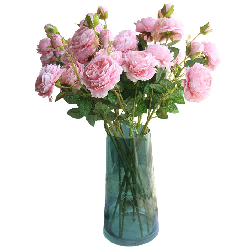 Wholesale China Factory Direct 3 Peonies Real Touch Silk Western White Pink Rose Peony Artificial Flowers for Wedding Party