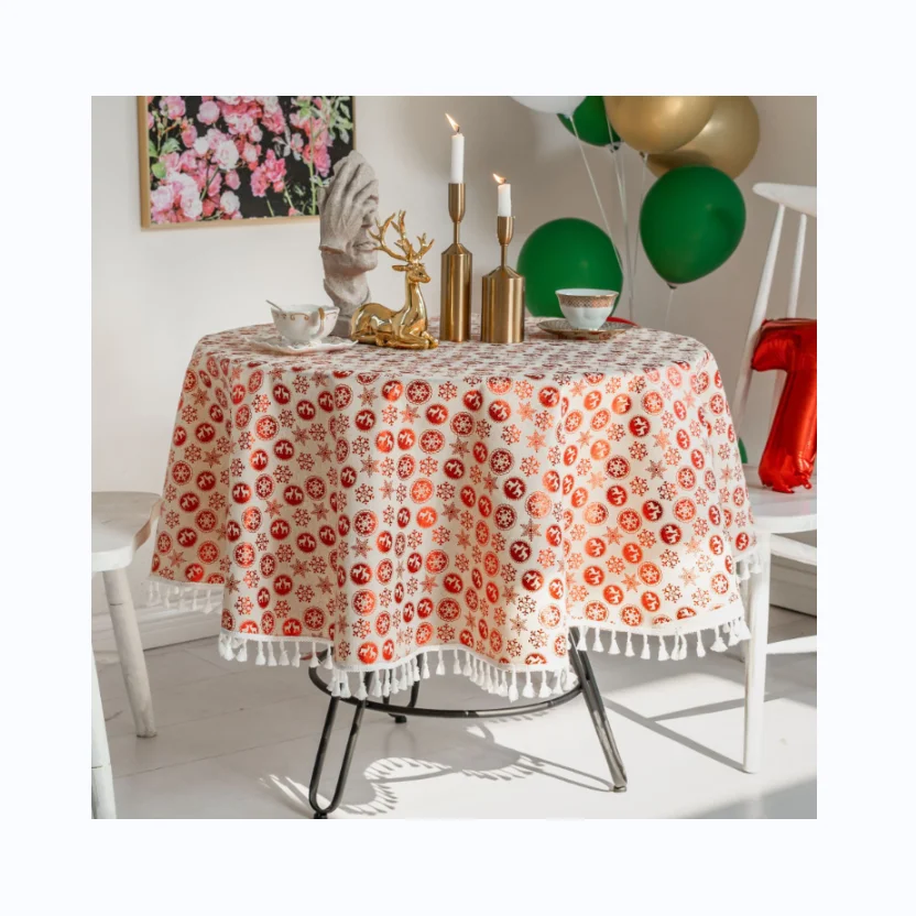 Лидер продаж, круглая скатерть из хлопка и льна с кисточками для Рождественского украшения