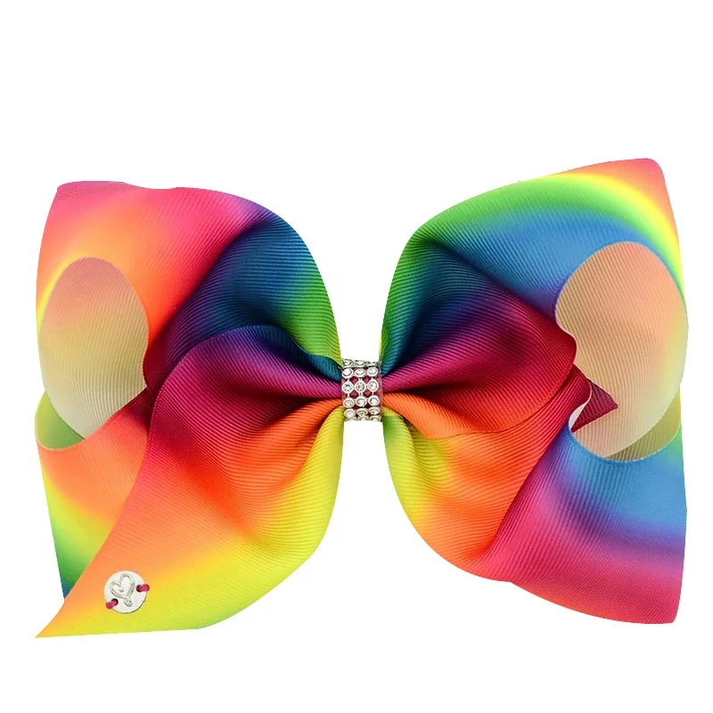 E-Magic Low MOQ Custom handmade Printing rainbow Grosgrain ribbon bow with hair clip for girls hair accessory