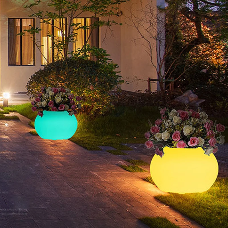 waterproof IP65 pe plastic flowerpot customization LED outdoor decorative maceteros grandes exterior with sensor switch