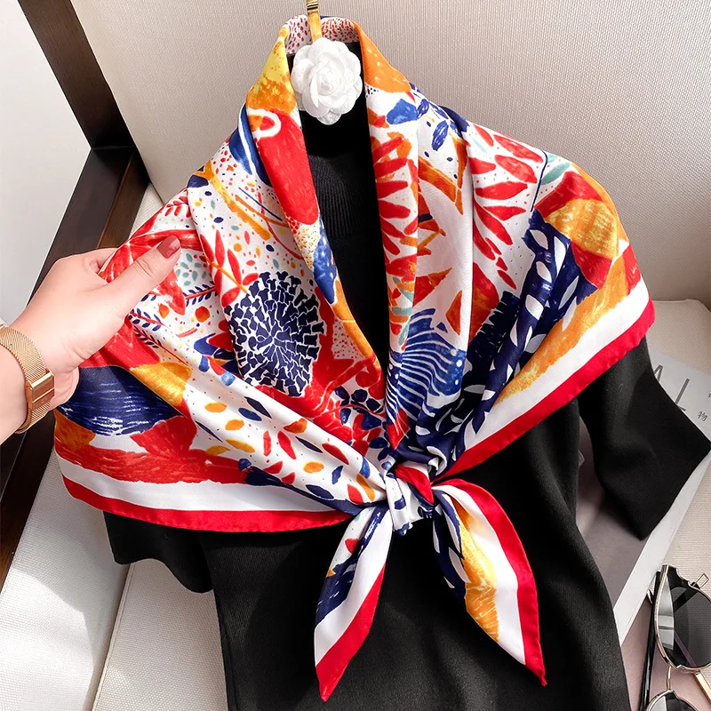 2021 Newest Stock Top Quality Ladies Long Silk Scarf Summer Women Light Weight Oil Painting Designer Inspired Printed Silk Scarf