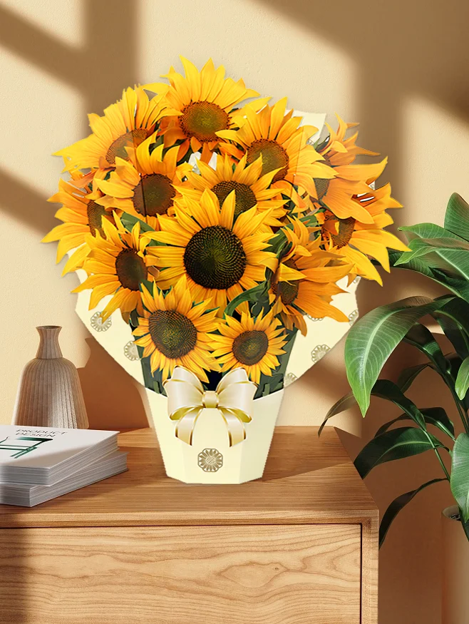 Exclusive Paper Pop Up Flower Bouquet Greeting Card 3D Sunflower Thank You Card