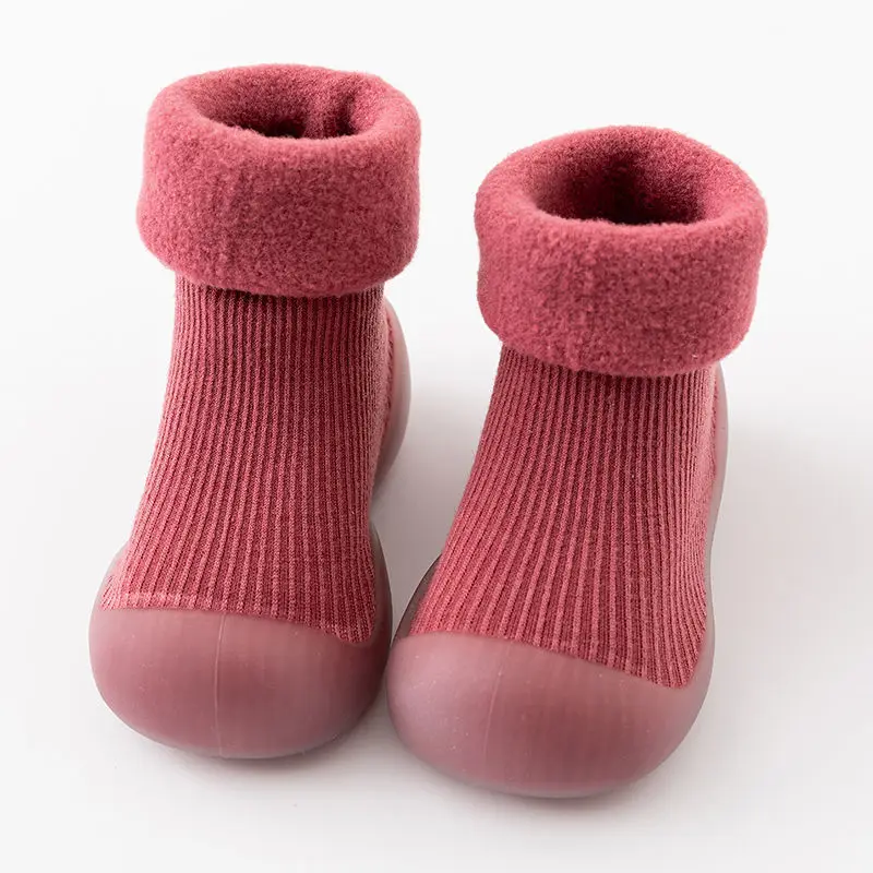 Autumn Winter Baby Floor Socks Soft Cotton Shoes For Indoor Play Thick Velvet Warmth Soles For Learning Walking