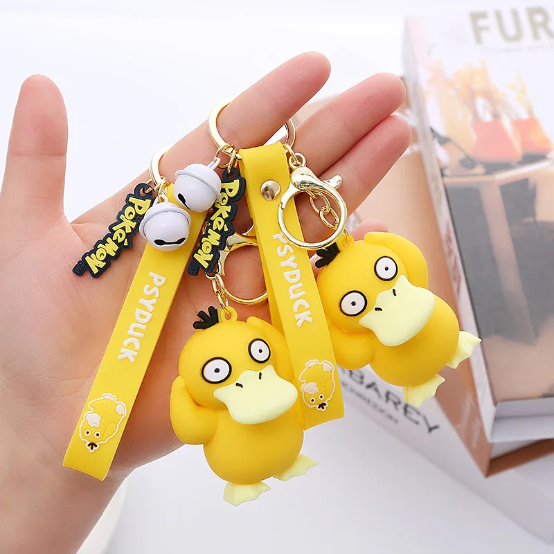 Wholesale Cartoon Rubber Cute Duck Keychains with Bell Cute Keychains