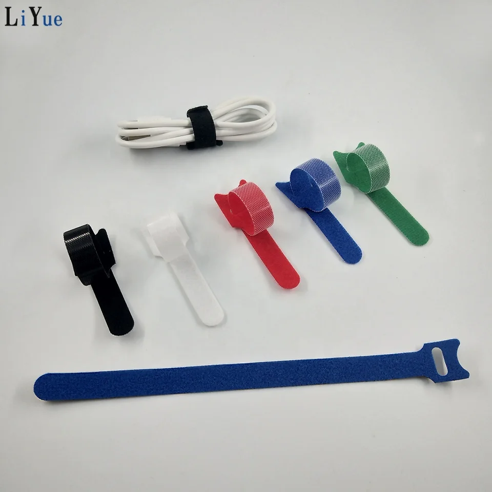 hook for fish logo custom Black Cable Connectors hook and loop cable tie strap back to back ribbon