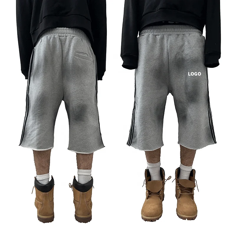 Custom Print Logo 100% Cotton Loose Sweatpants Manufacturer Trousers Men Cropped Sweatpants Knit Baggy Striped Wide Leg Pants