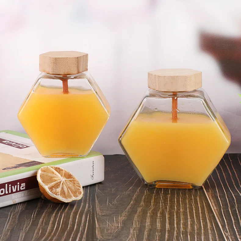 hot sale250ml 380ml Honey limentos Nogales Mermeladas Miel Para Frasco De Vidrio Con Tapas Hexagon Honey Jars