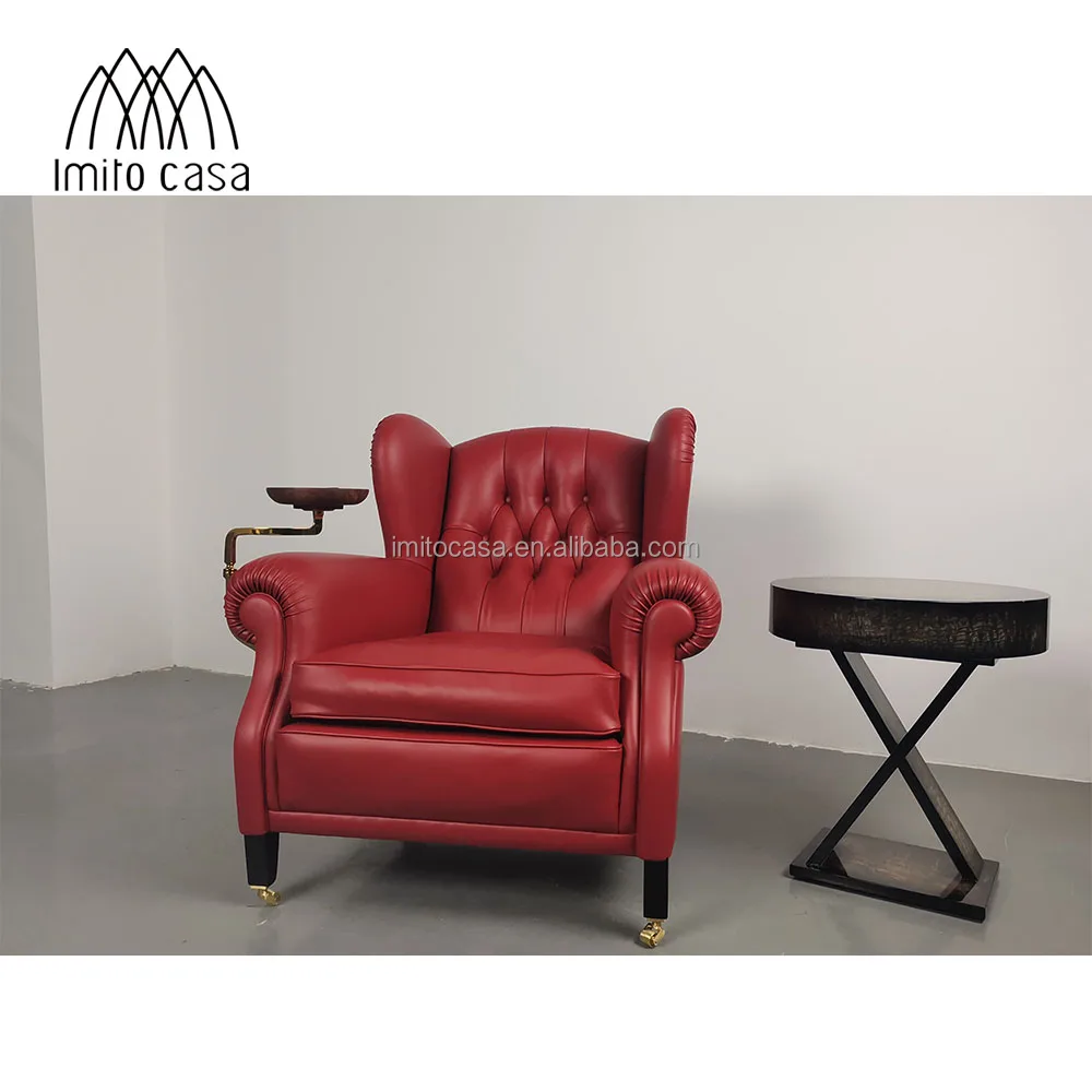 IMITO Italian 1919 Duke Armchair Chair Hotel & Restaurant Classic Bergere Model Chairs Retro Quality Wooden Red Leather Armchair