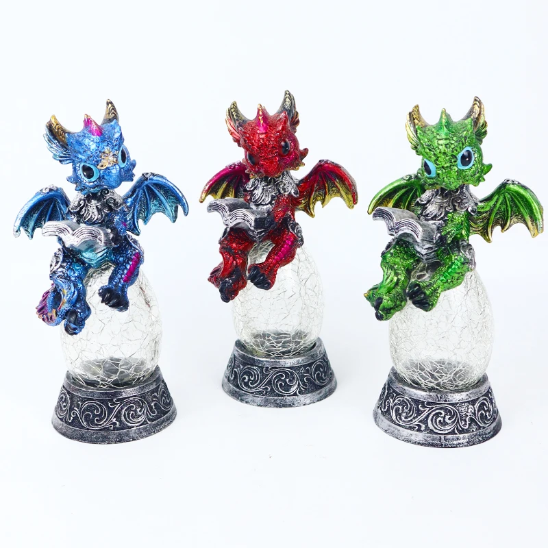 Creative Handmade Artwork Crafts Dragon Reading Figurine Resin Dragon Egg With Dragon light Statue