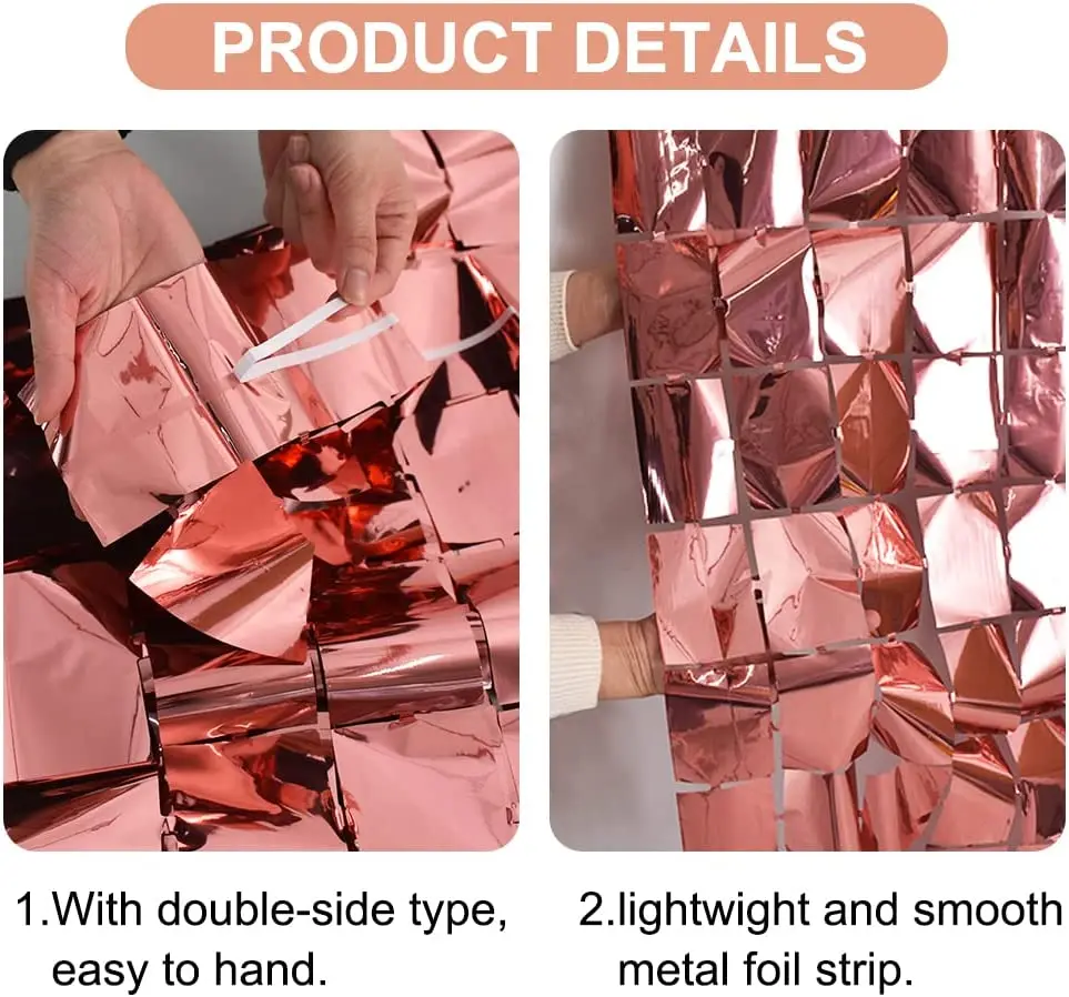 2 Pcs Rose Gold Foil Fringe Square Curtain Photo Props Backdrop Wall Wedding Bchelorette Party Decorations