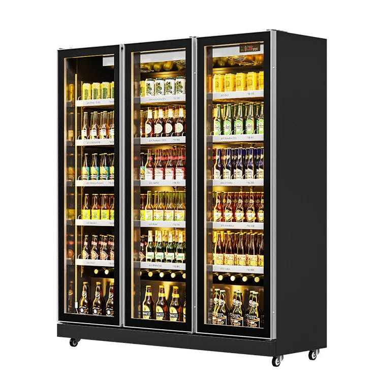 Hot Selling Transparent Glass Standing freezer Cold Drink Display Freezer Chiller Beer Refrigerator for supermarket
