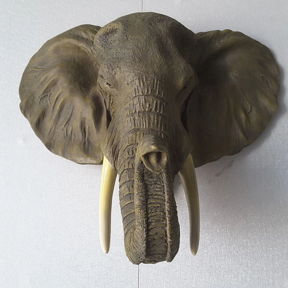 Customized life size fiberglass hanging props fiberglass resin elephant head for wall decor