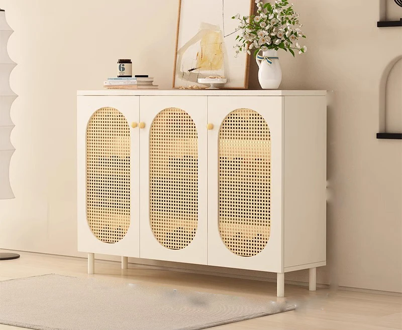 White French Rattan Shoe Storage Cabinet For Living Room Dining Room Kitchen Outdoor