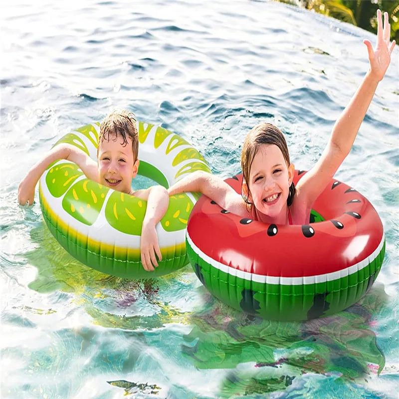 4PCS Fruit Pool Floats Watermelon Kiwi Orange Lemon Swimming Rings Inflatable Tubes Fun Water Toys for Kids Adults